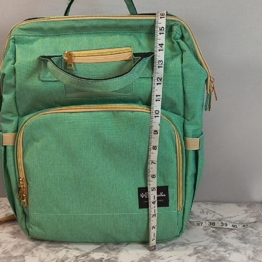 Happy Luoka Green Diaper Backpack W/ Changing Station, Multiple Pockets